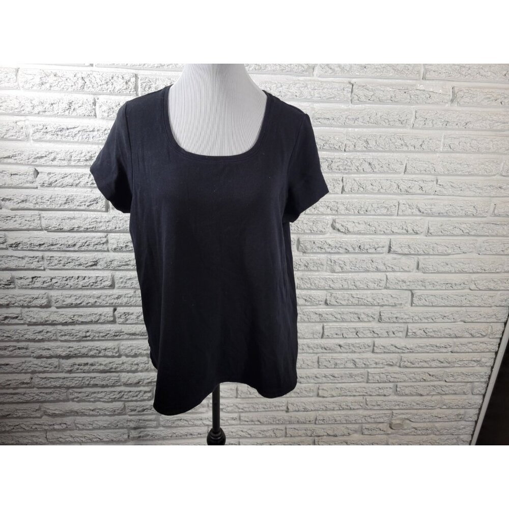 Isaac Mizrahi Live Black Cap Sleeve Jersey Top 1X Plus Size Cotton Tee BLA7E